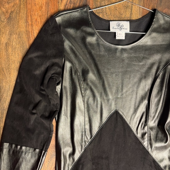 Viviana Gabeiras Faux Leather Contrast Dress | Black | Size S | Bodycon Cocktail - Picture 2 of 6